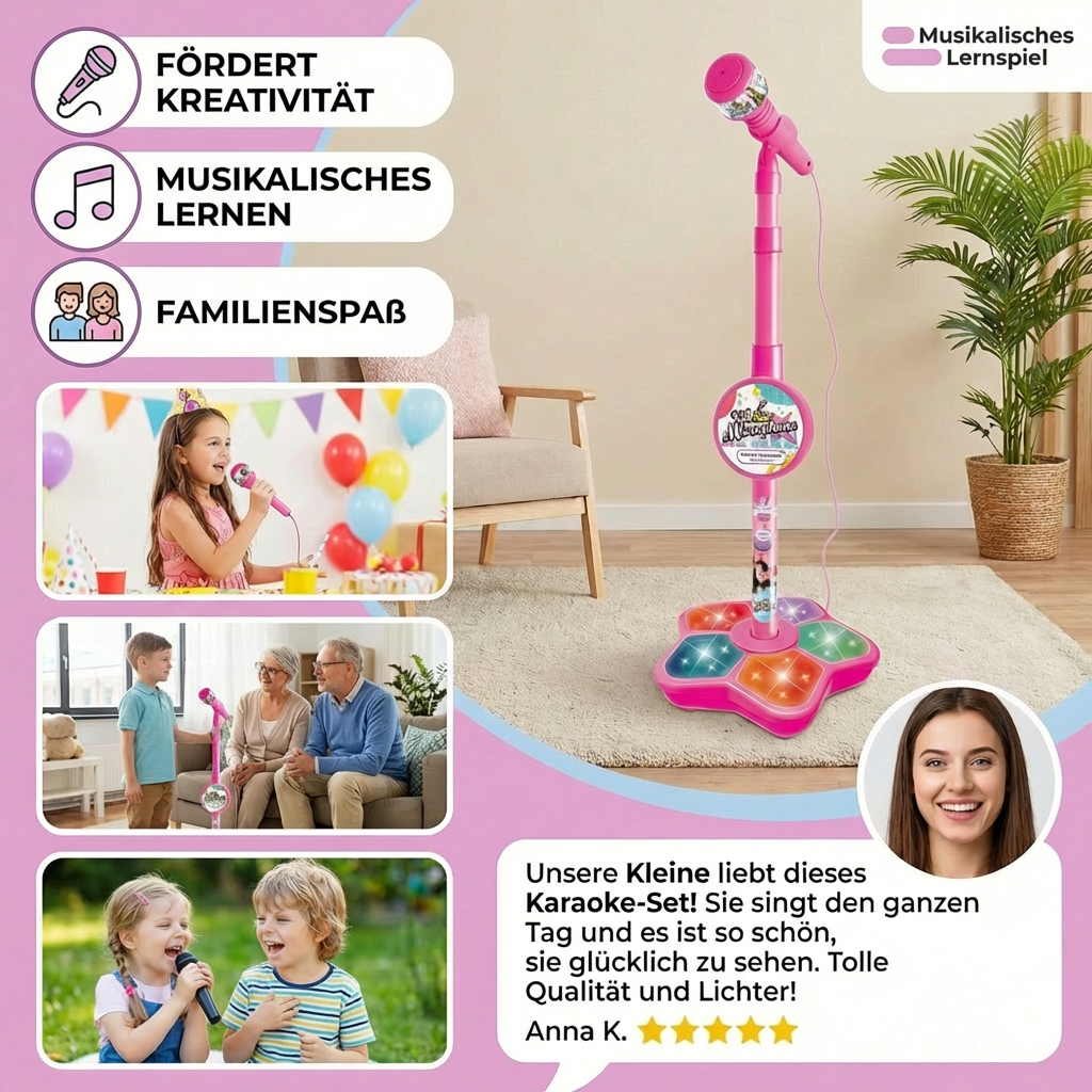 Karaoke-Set für Kinder mit Mikrofon & Ständer – Musikalisches Lernspiel