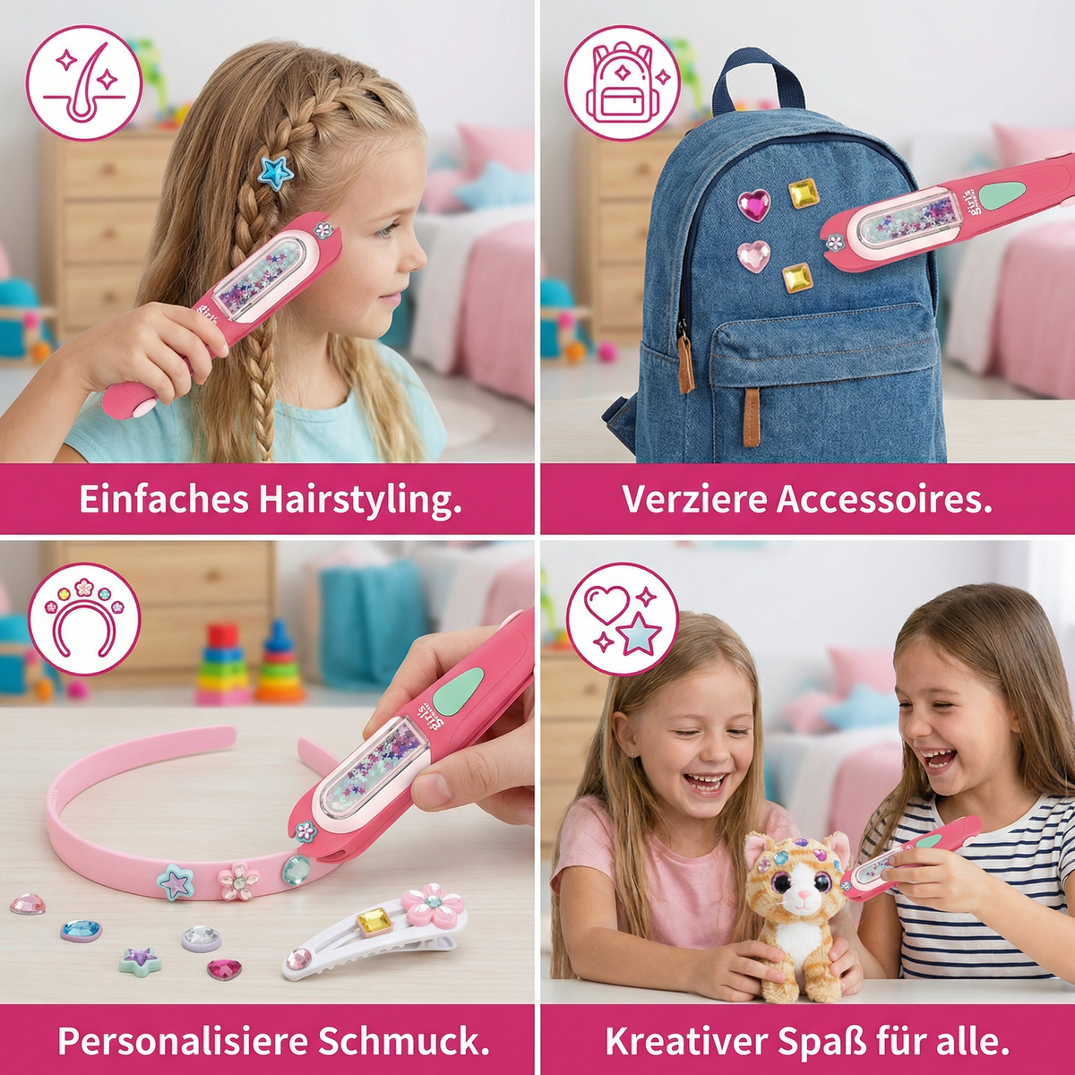 Haar-Glitzerstein Stempel Set für Kinder – Styling-Kit mit wiederverwendbaren Strasssteinen