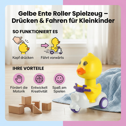 Gelbe Ente Roller Spielzeug – Drücken & Fahren für Kleinkinder