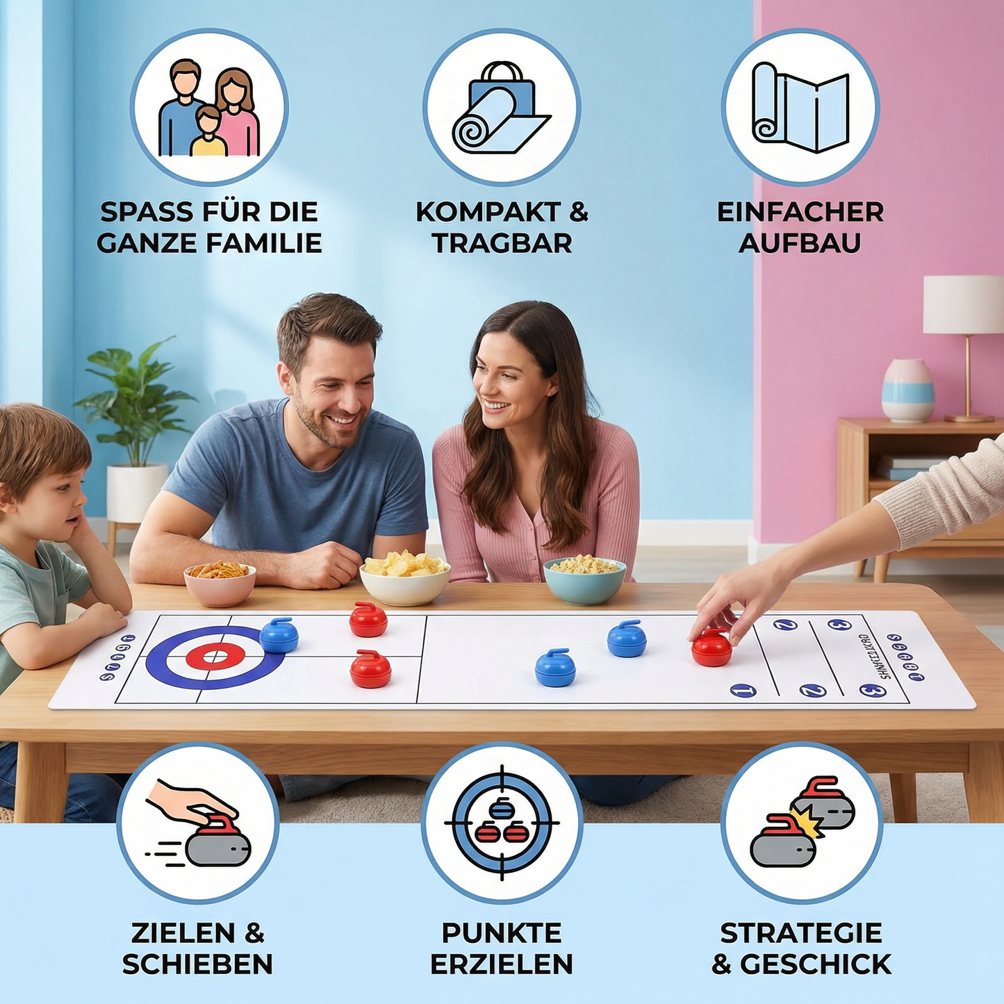 Faltbares Tisch-Curling Spiel – 2-Spieler Wettkampf-Set