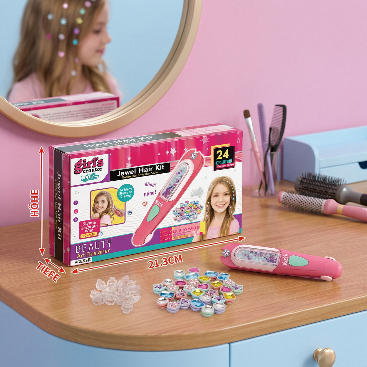 Haar-Glitzerstein Stempel Set für Kinder – Styling-Kit mit wiederverwendbaren Strasssteinen