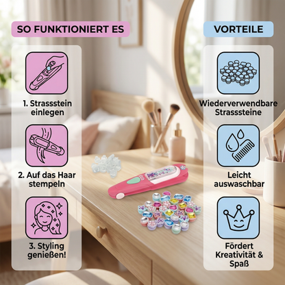Haar-Glitzerstein Stempel Set für Kinder – Styling-Kit mit wiederverwendbaren Strasssteinen