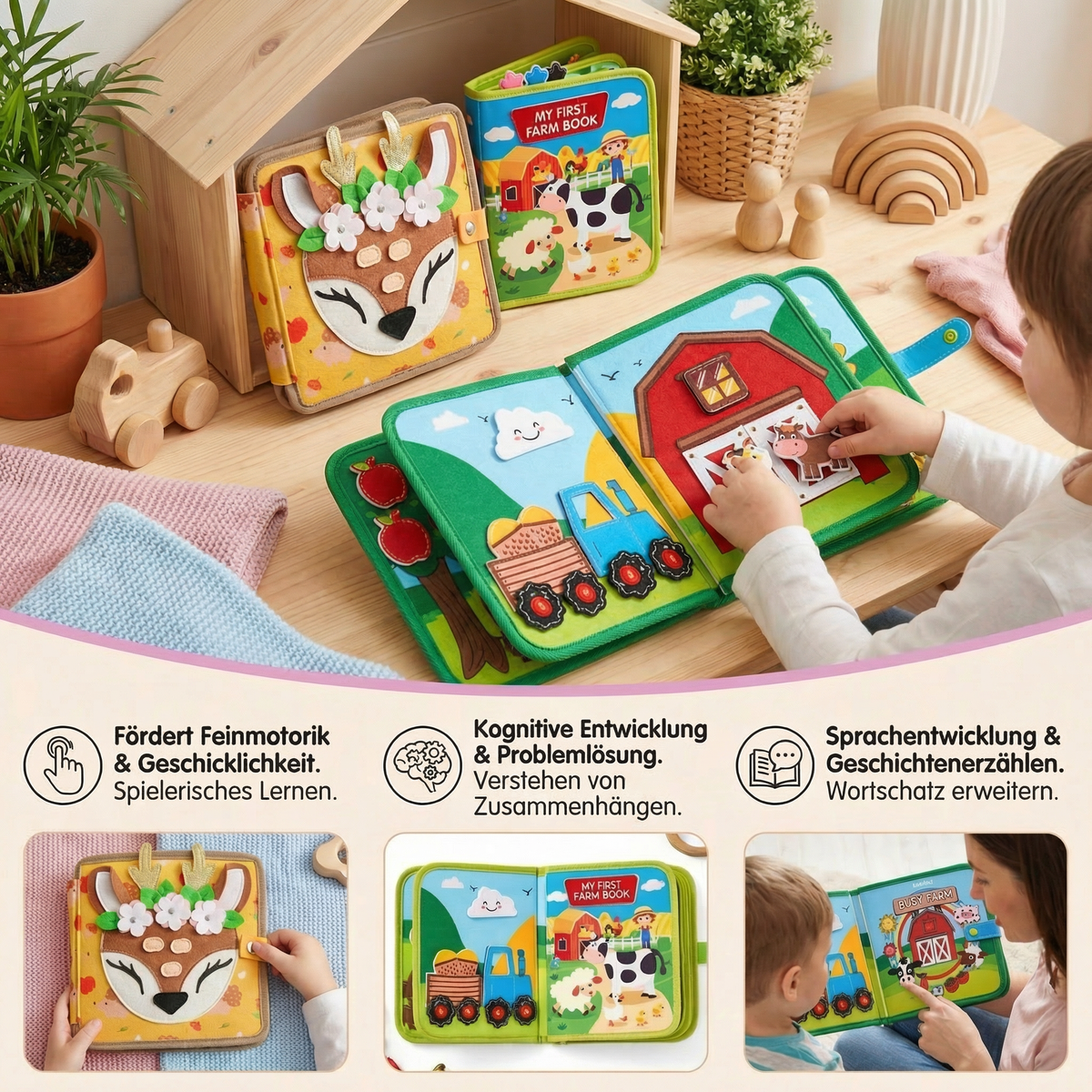 3-Teiliges Montessori Spiel- & Geschichten Lern Buch Set