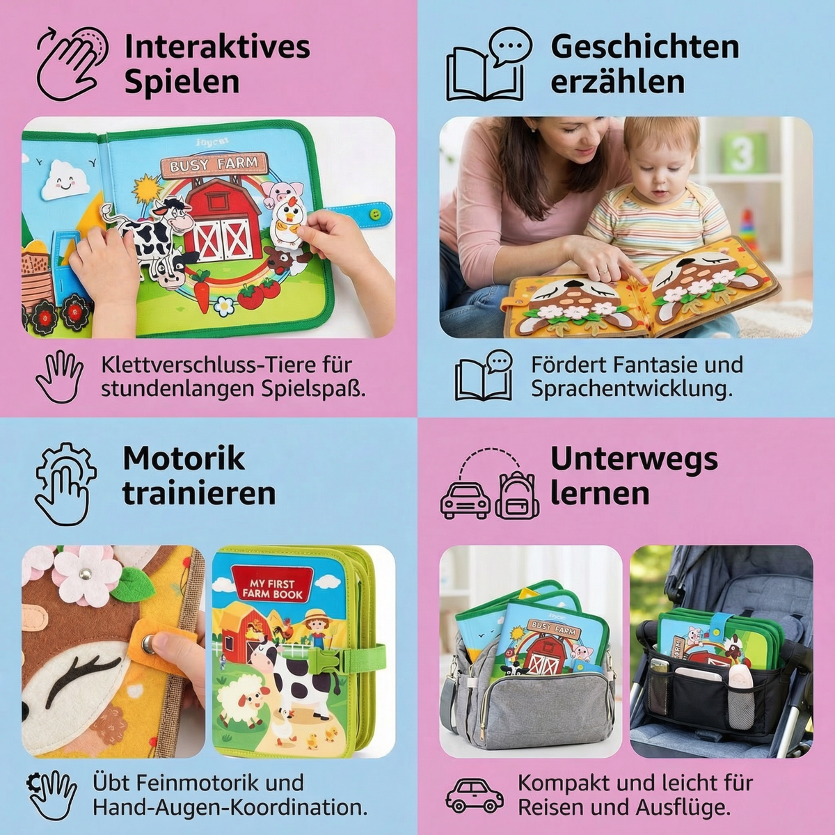 3-Teiliges Montessori Spiel- & Geschichten Lern Buch Set