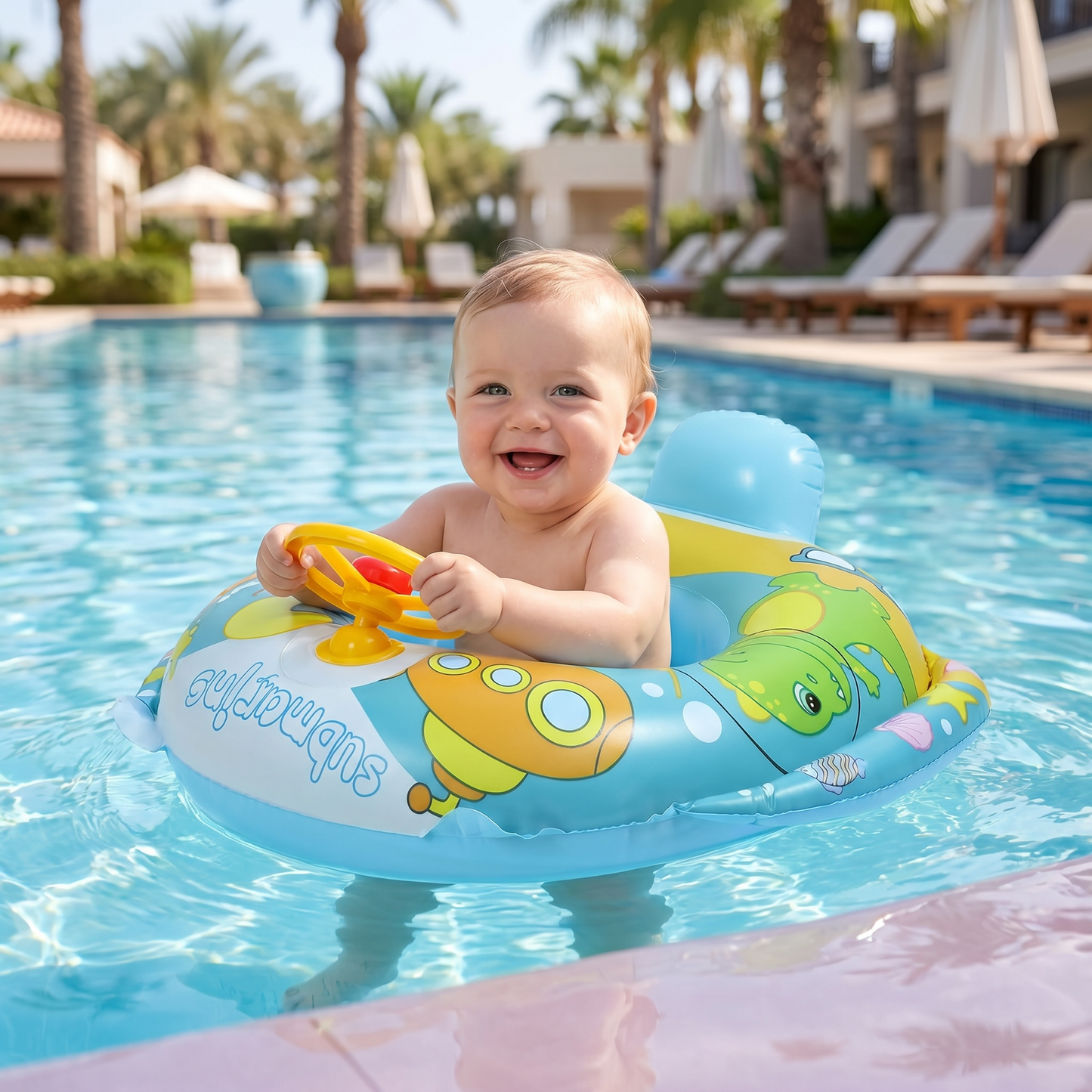 Aufblasbarer Babyschwimmring mit Sitz und Spiel Lenkrad