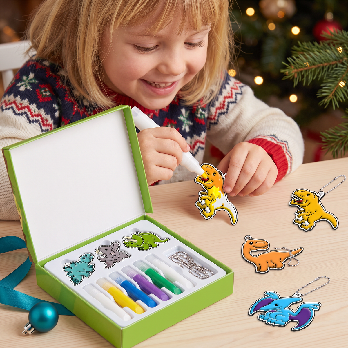DIY-Weihnachtsanhänger-Bastelset mit kleberfreier Maltechnik für Kinder