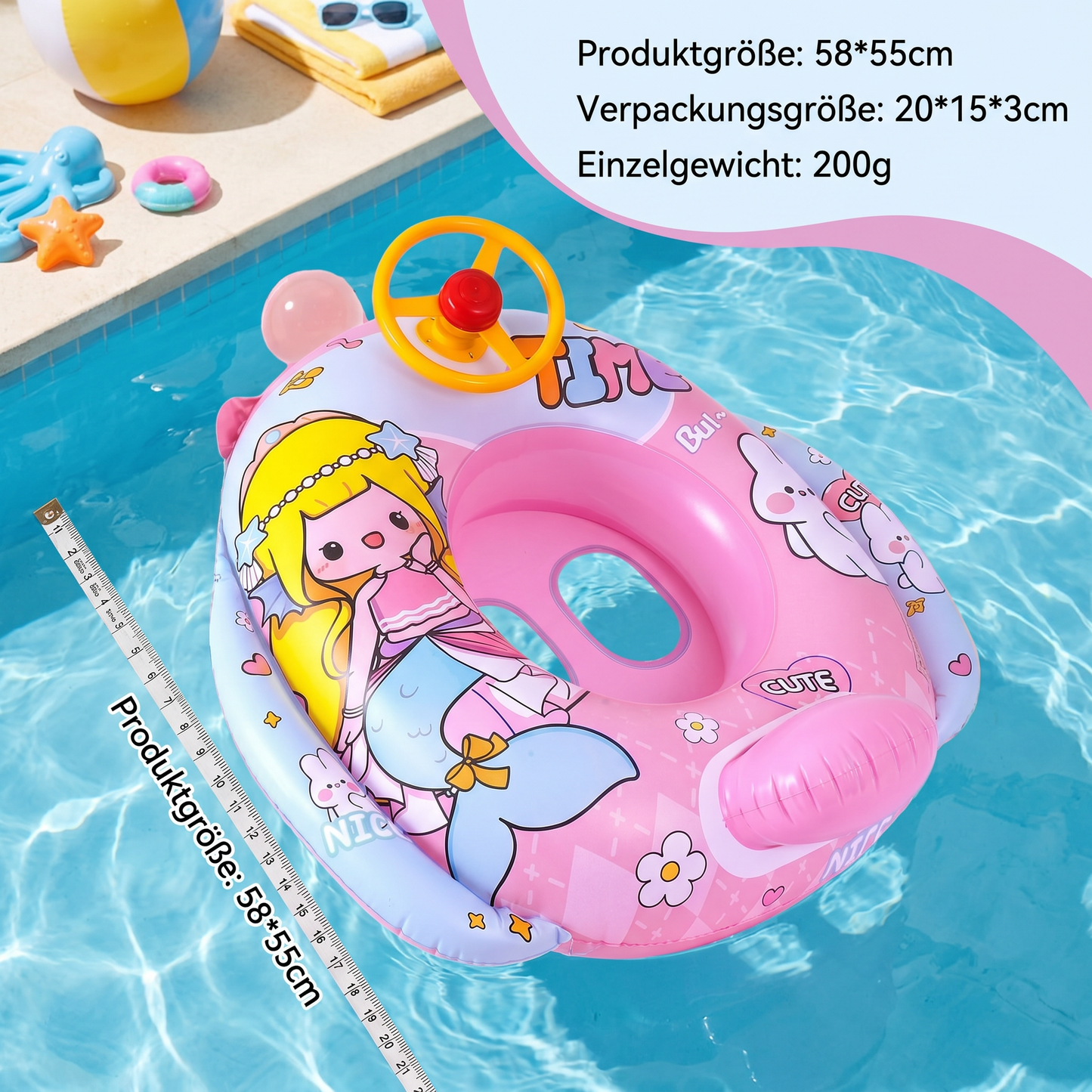Aufblasbarer Babyschwimmring mit Sitz und Spiel Lenkrad