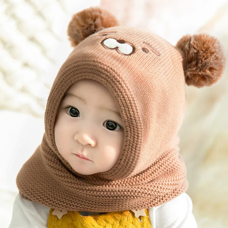 Baby Wintermütze mit Ohren – Warme Strickmütze mit Fleecefutter und Tiermotiv