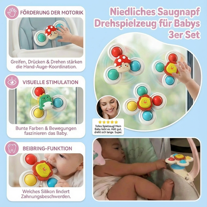 Niedliches Saugnapf Drehspielzeug für Babys 3er Set