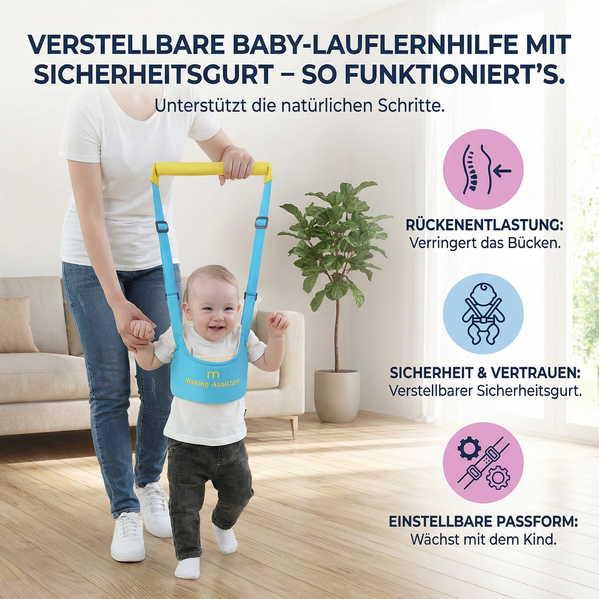 Verstellbare Baby-Lauflernhilfe mit Sicherheitsgurt