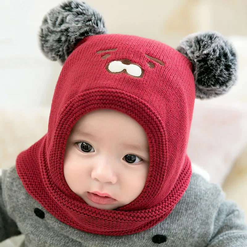 Baby Wintermütze mit Ohren – Warme Strickmütze mit Fleecefutter und Tiermotiv