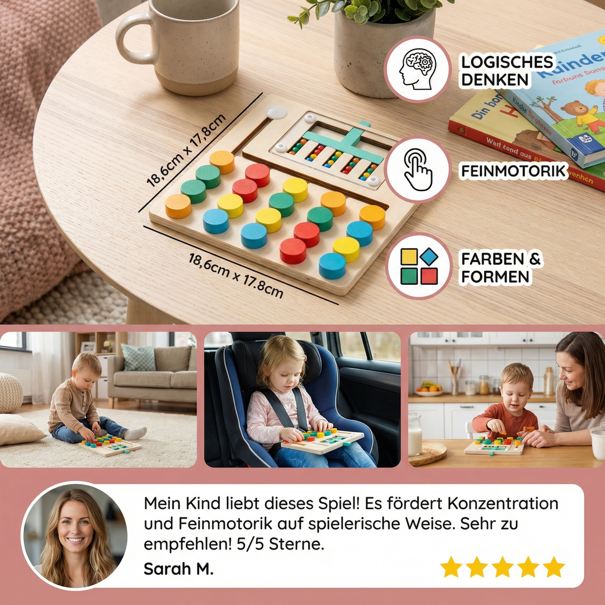 Vierfarben Logik Sortierspiel aus Holz – Montessori Lern- & Denkspiel für Kinder