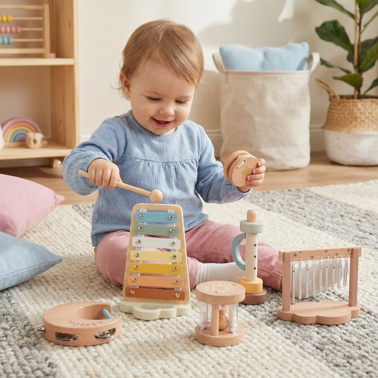 Baby Holz-Klangspiel Set – 6-teiliges sensorisches Musik- & Klangspielzeug