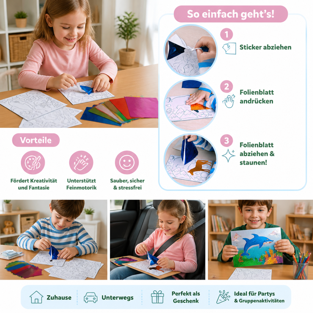 DIY-Folienkunst-Bastelset – Sauberes Tierbasteln für Kinder