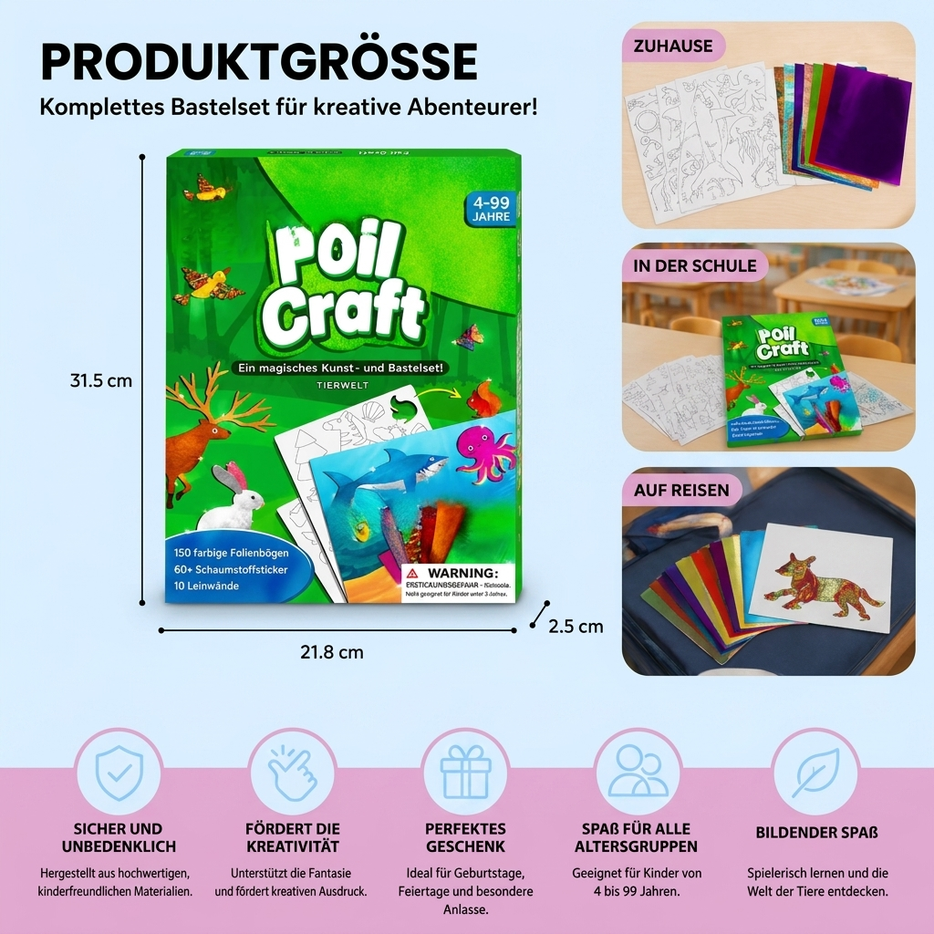 DIY-Folienkunst-Bastelset – Sauberes Tierbasteln für Kinder