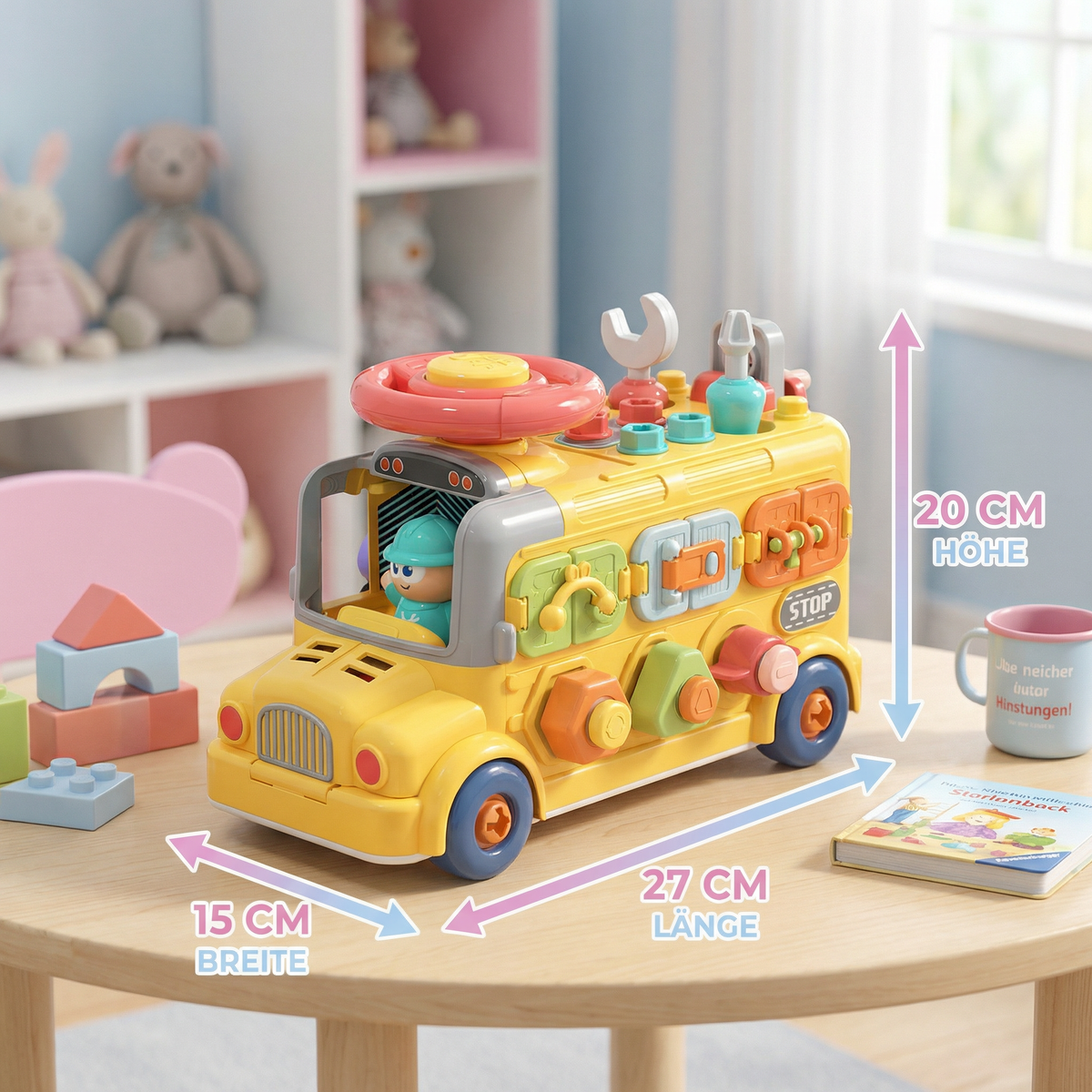 7in1 Montessori Schraubbus – Bau & Motorik Lernspielzeug zum Zerlegen und Zusammenbauen