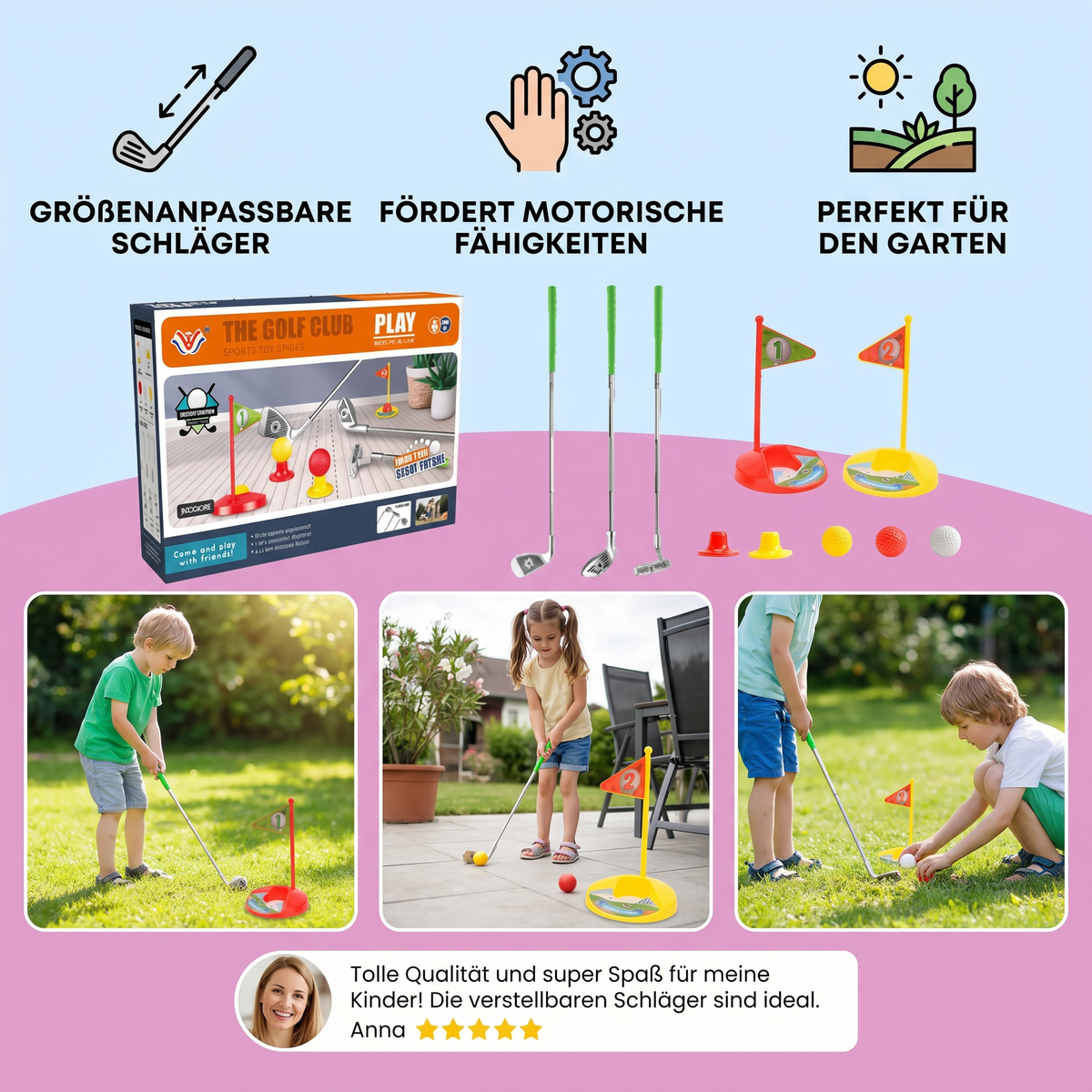 Kinder Golfspiel-Set mit Größenanpassbaren Schlägern - Perfekt für den Garten