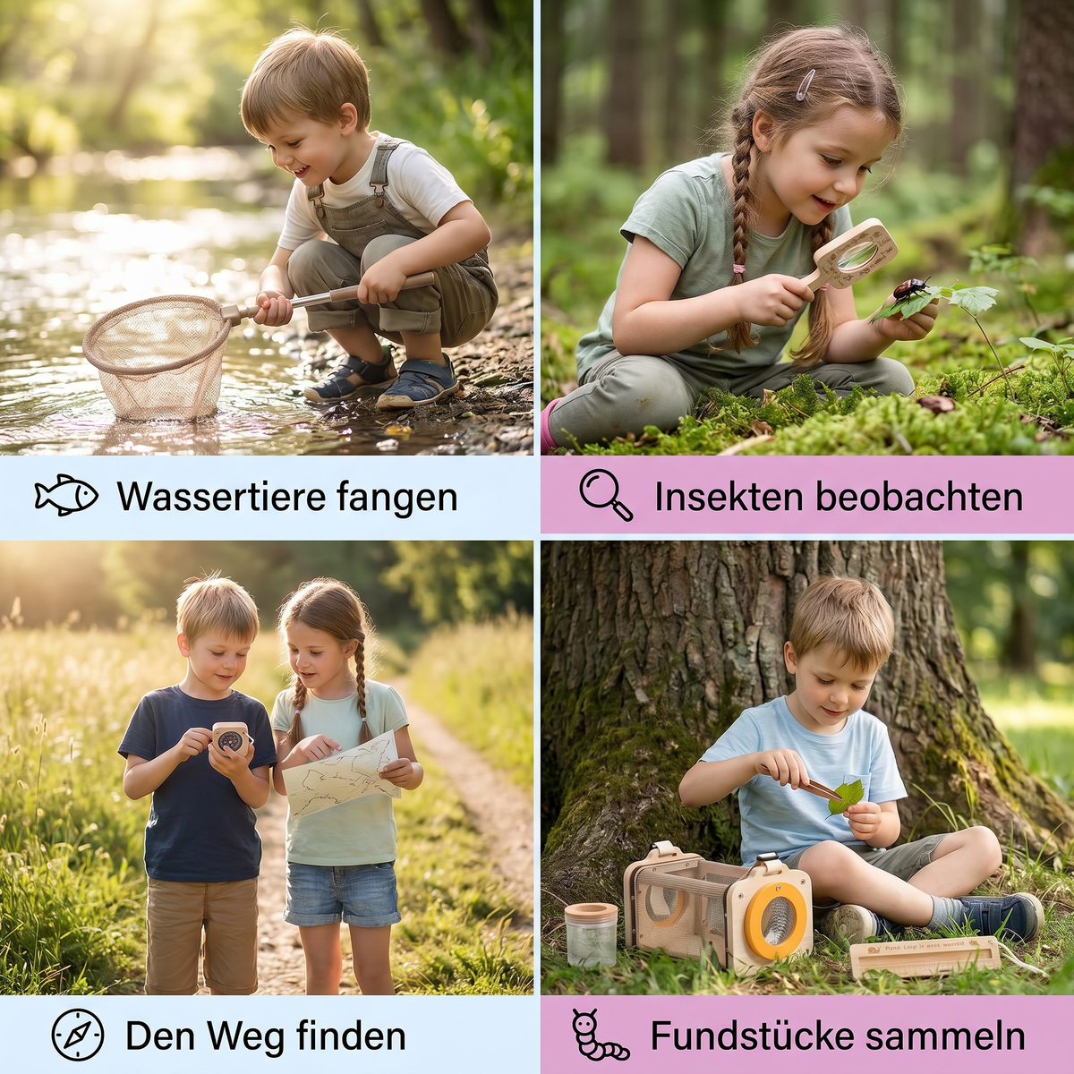 Kinder Natur Entdecker Set mit Kescher Lupe und Kompass