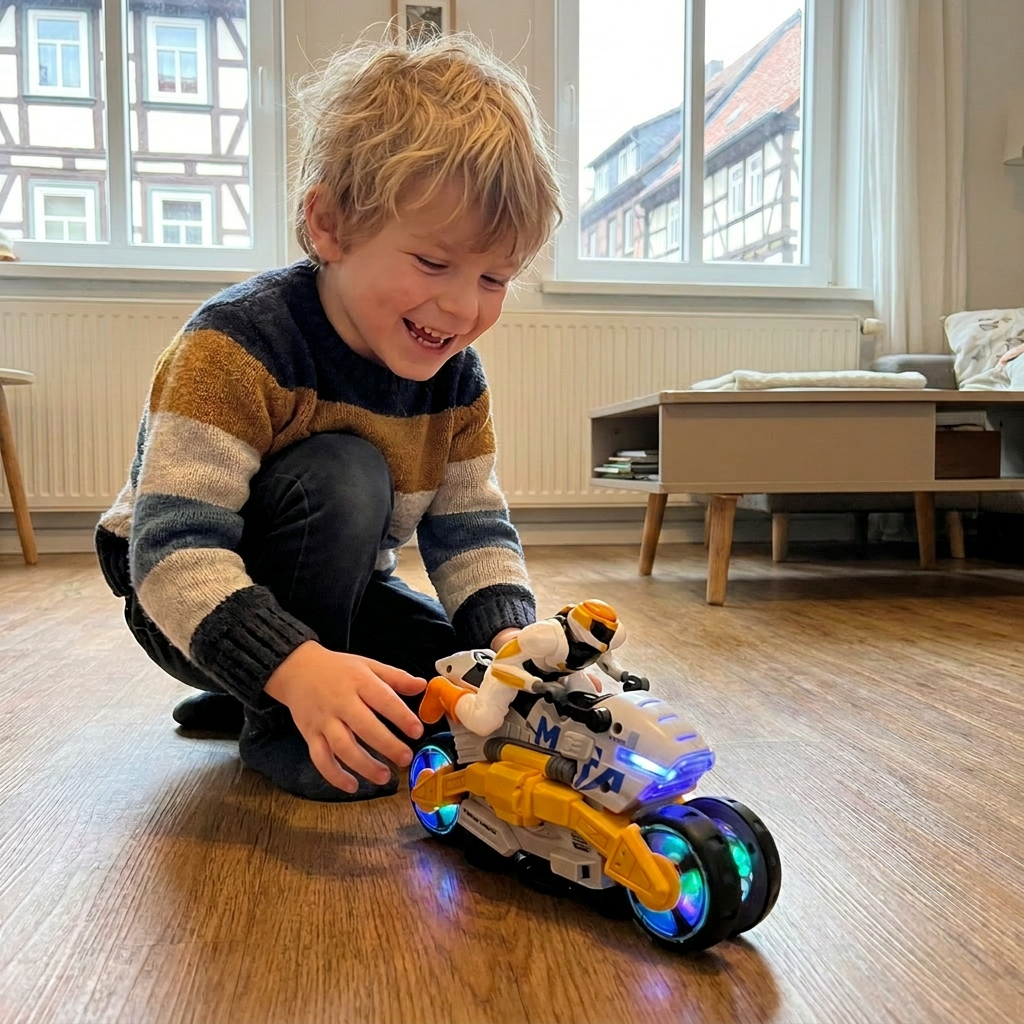 Verwandelbares Stunt Motorrad Spielzeug für Kinder mit 360 Grad Drehfunktion