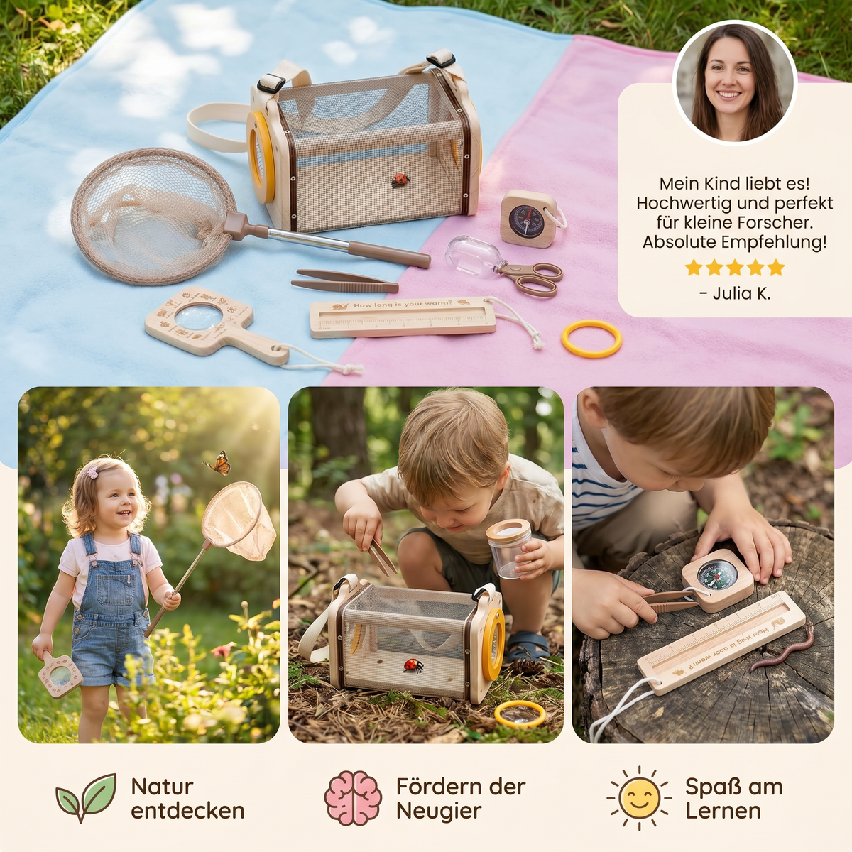 Kinder Natur Entdecker Set mit Kescher Lupe und Kompass