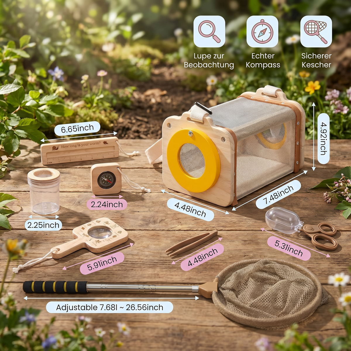 Kinder Natur Entdecker Set mit Kescher Lupe und Kompass