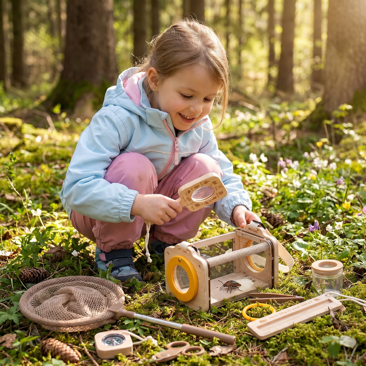 Kinder Natur Entdecker Set mit Kescher Lupe und Kompass