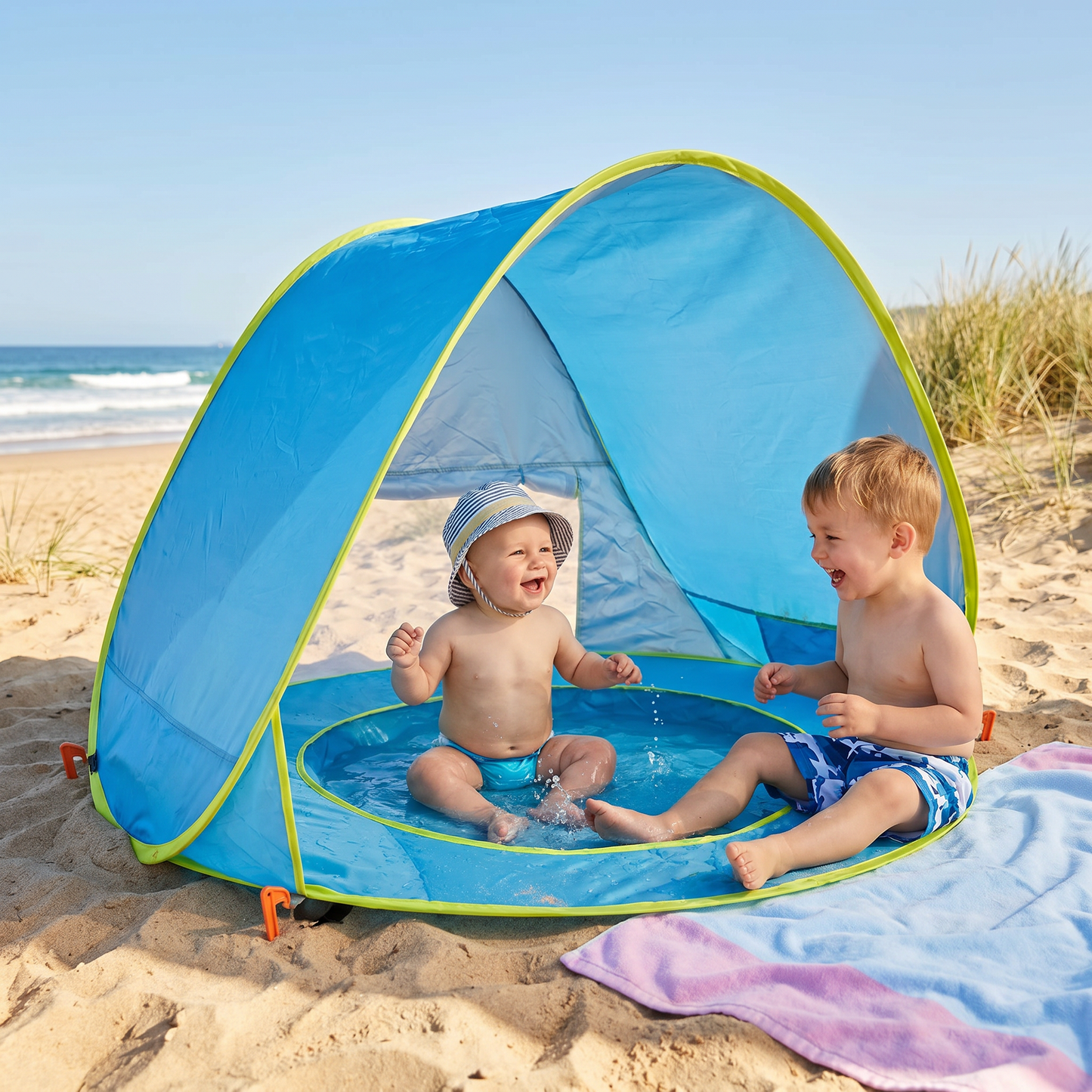 Pop-Up Baby Strandzelt mit integriertem Pool & UV-Schutz – Tragbarer Sonnenschutz für Kinder