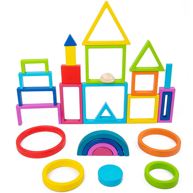 Buntes Entdecken – Regenbogen-Stapelspielzeug aus Holz für Kinder