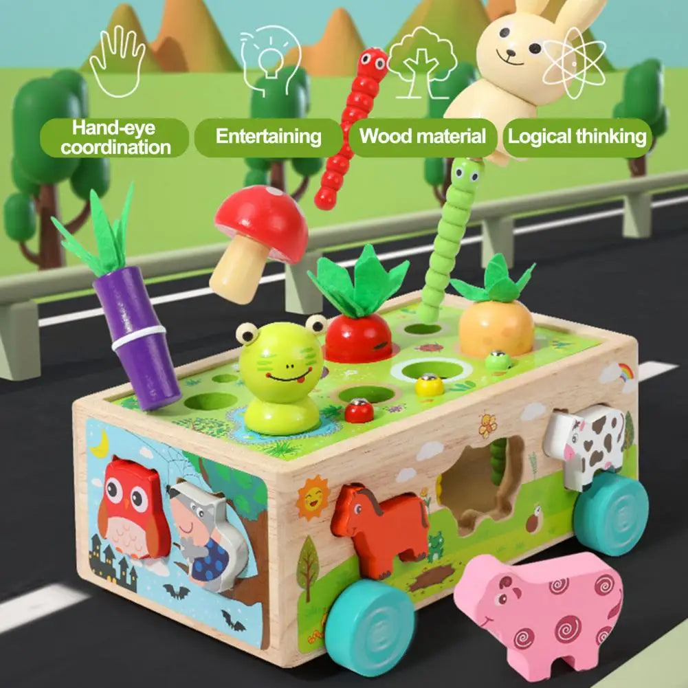 Formenspaß im Bollerwagen – Holz-Tiere und Gemüse-Puzzle für Kinder