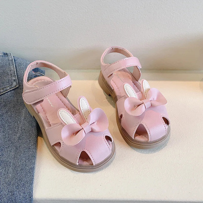Mädchen-Sandalen mit Hasenohren – Sommer-Schuhe mit Schleife und Klettverschluss