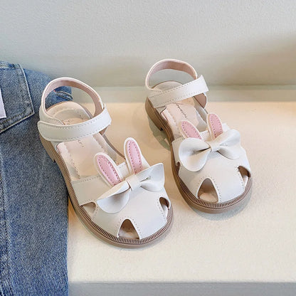 Mädchen-Sandalen mit Hasenohren – Sommer-Schuhe mit Schleife und Klettverschluss