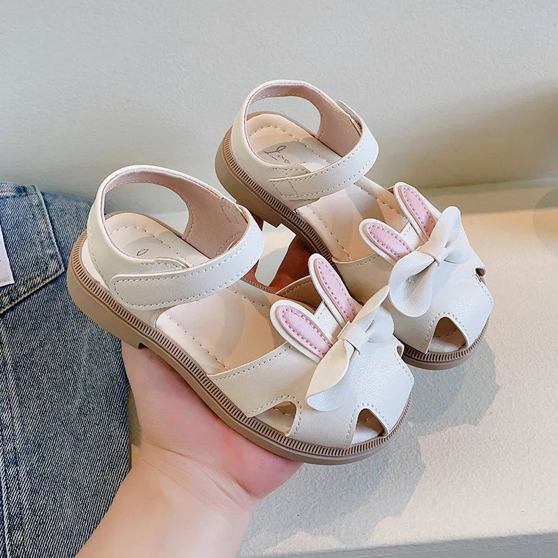 Mädchen-Sandalen mit Hasenohren – Sommer-Schuhe mit Schleife und Klettverschluss