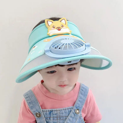 Kinder-Sonnenhut mit Ventilator – Verstellbarer Sommerhut mit Frosch-Design