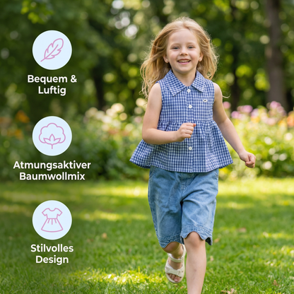 Frühlings- & Sommerliches 2-teiliges Mädchen-Set – Kariertes Top aus Baumwollmix mit vielseitiger Jeanshose