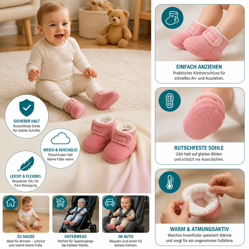 Warme & gemütliche Plüsch-Baby-Booties mit weichen rutschfesten Sohlen