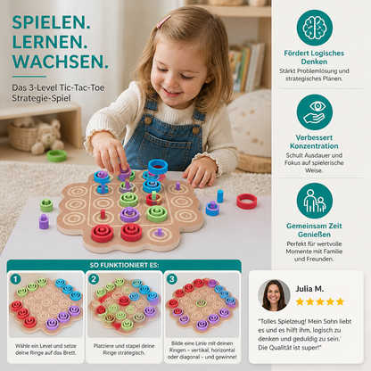Pädagogisches 3-stufiges Tic-Tac-Toe-Strategiespiel aus Holz