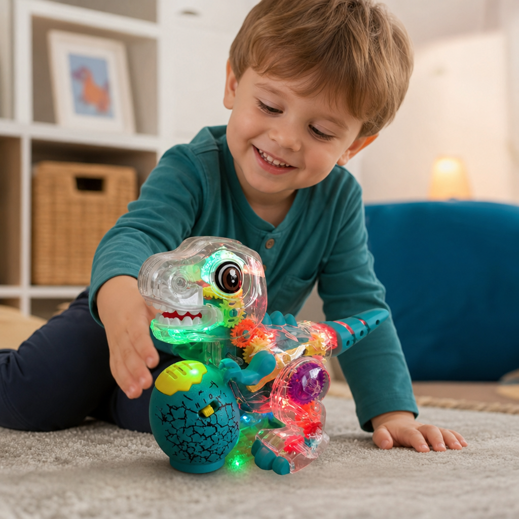 Interaktives leuchtendes Zahnrad-Dinosaurier-Spielzeug mit Musik & Laufbewegung