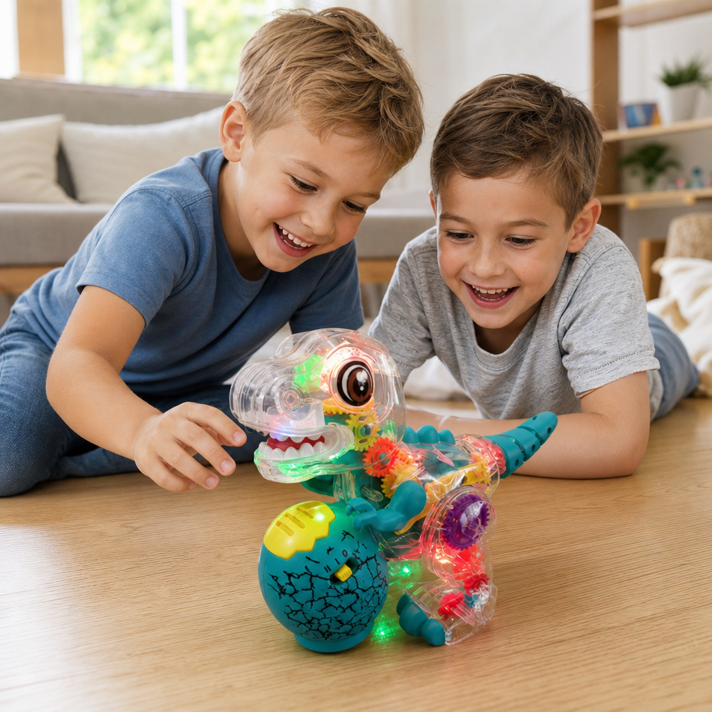 Interaktives leuchtendes Zahnrad-Dinosaurier-Spielzeug mit Musik & Laufbewegung