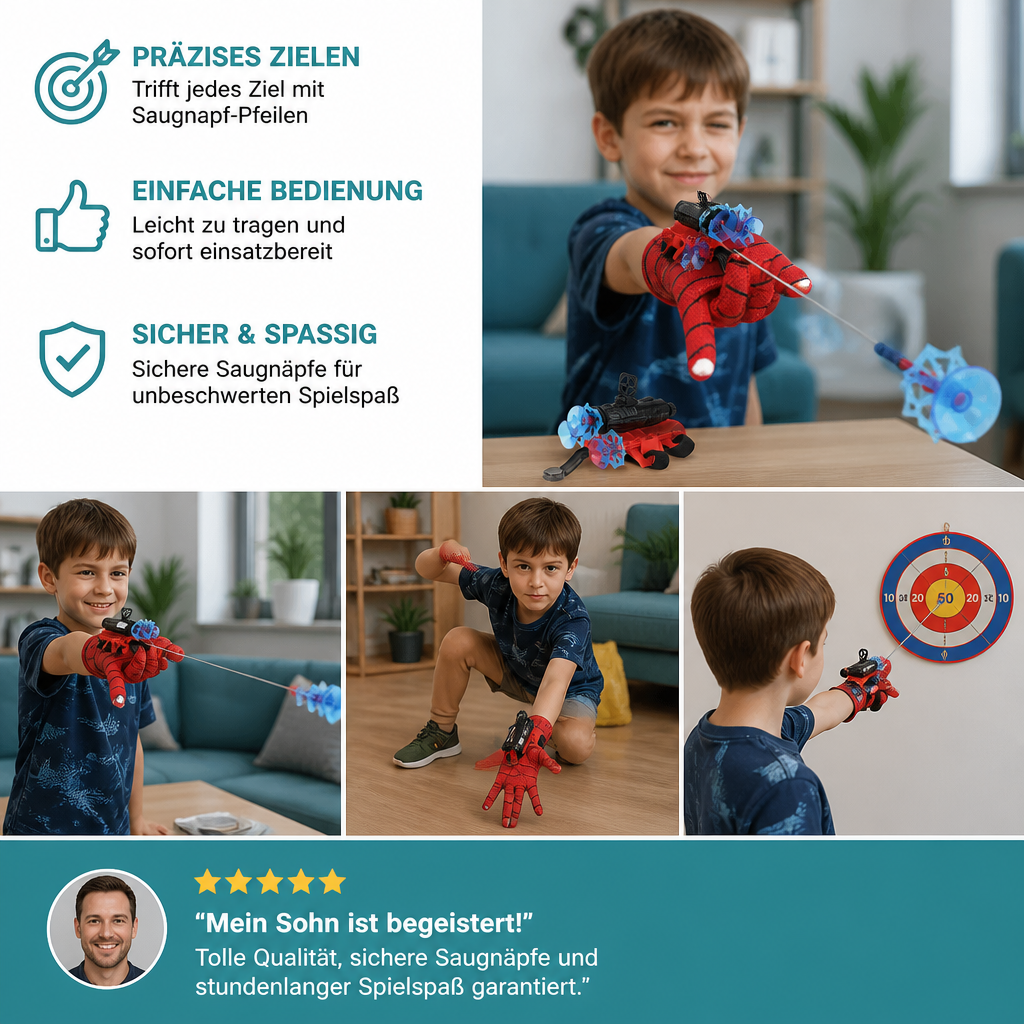 Superhelden-Netzwerfer-Handschuhset – Handgelenk-Werfer mit Saugnapf-Pfeilen