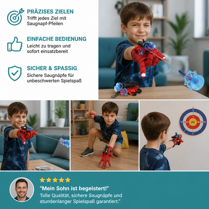 Superhelden-Netzwerfer-Handschuhset – Handgelenk-Werfer mit Saugnapf-Pfeilen