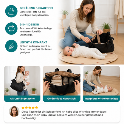 2-in-1 Faltbare Wickeltasche & Wickelunterlage – Leichte, geräumige Reisetasche für Mütter