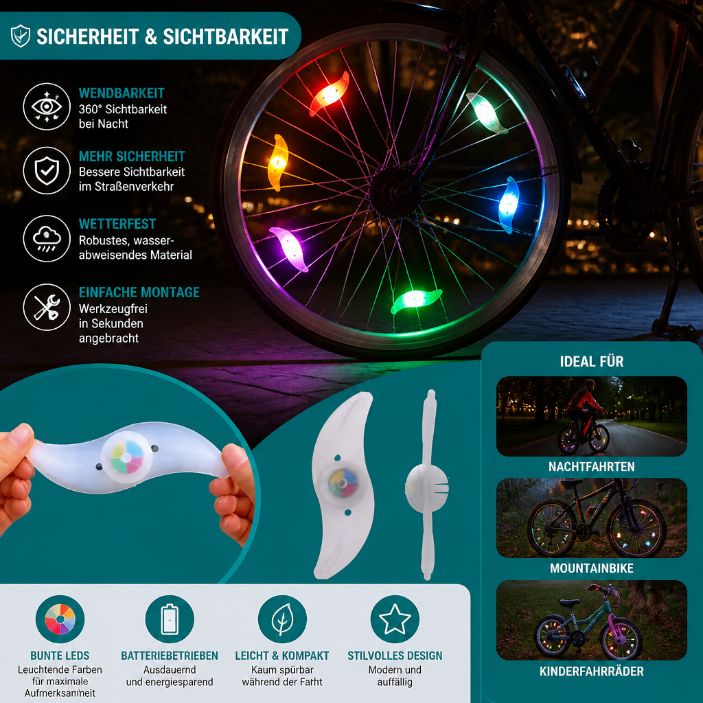 Bunte LED-Speichenlichter fürs Fahrrad