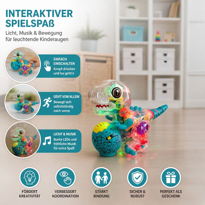 Interaktives leuchtendes Zahnrad-Dinosaurier-Spielzeug mit Musik & Laufbewegung