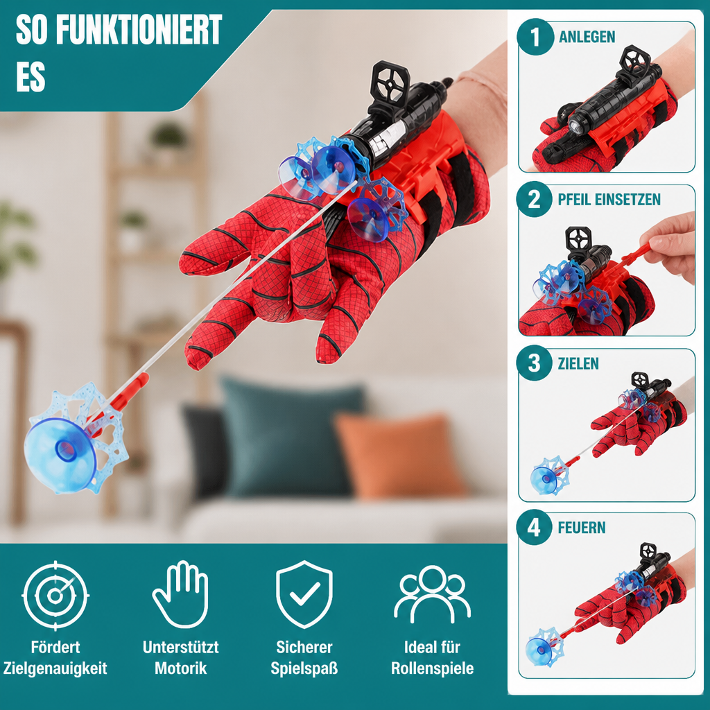 Superhelden-Netzwerfer-Handschuhset – Handgelenk-Werfer mit Saugnapf-Pfeilen