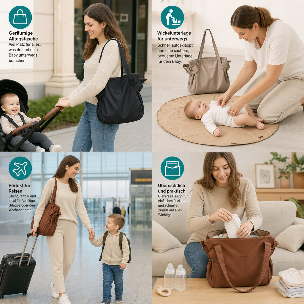 2-in-1 Faltbare Wickeltasche & Wickelunterlage – Leichte, geräumige Reisetasche für Mütter