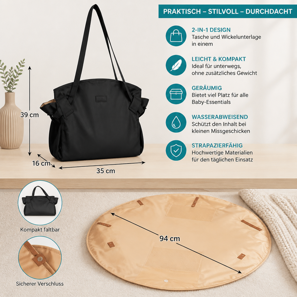 2-in-1 Faltbare Wickeltasche & Wickelunterlage – Leichte, geräumige Reisetasche für Mütter