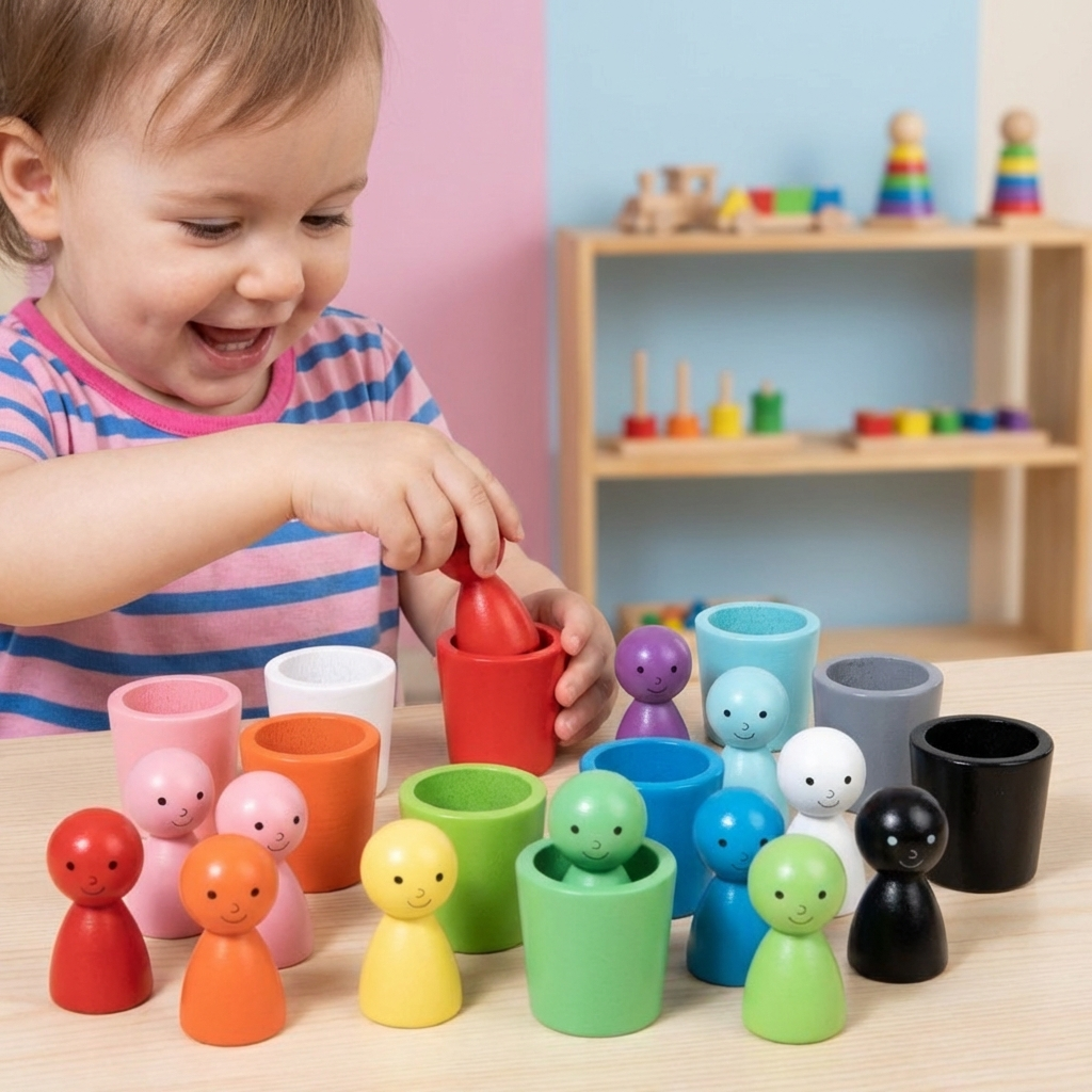 Montessori Farben Sortierbecher Lernspiel Aus Holz