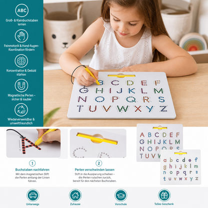 2-in-1 Magnetische Buchstaben-Nachfahrtafel zum Üben von Groß- & Kleinbuchstaben
