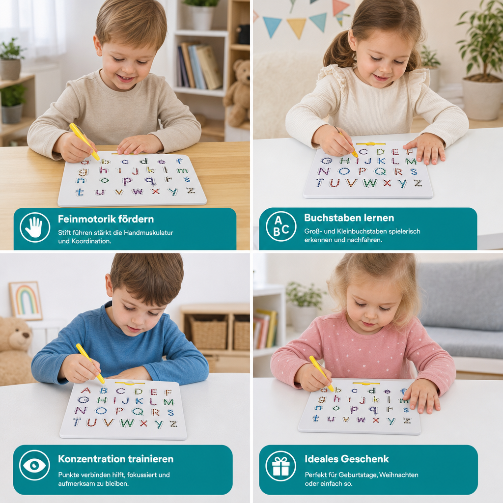 2-in-1 Magnetische Buchstaben-Nachfahrtafel zum Üben von Groß- & Kleinbuchstaben