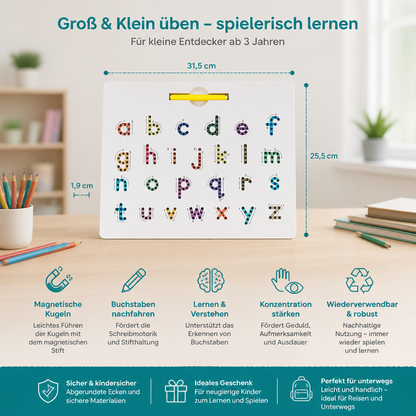 2-in-1 Magnetische Buchstaben-Nachfahrtafel zum Üben von Groß- & Kleinbuchstaben